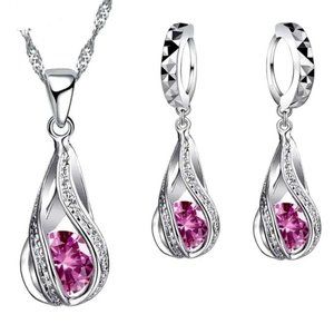 ⭐4pc Bundle Sale⭐ Pink Ice Teardrop Pendant And Earrings w 18" Chain, 925 Silver